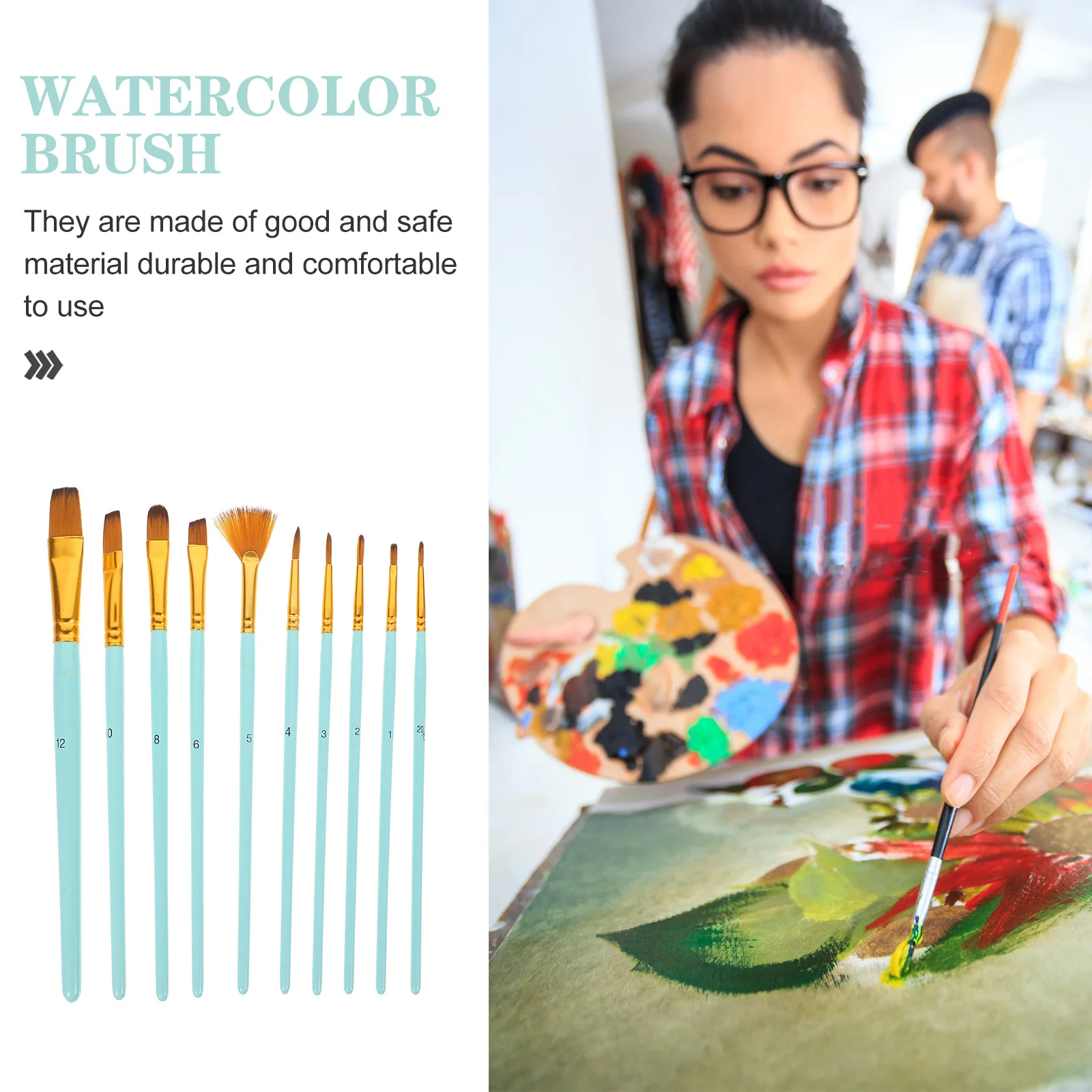 

10Pcs Nylon Hair Paint Brush Set for Watercolor Acrylic Oil Gouache Cultivate Creativity Water Color Paint Brush