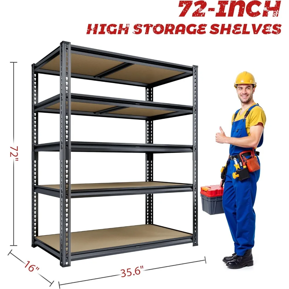 أرفف تخزين عالية التحمل 72 بوصة، رفوف جراج 2000 رطل، وحدة رفوف معدنية مكونة من 5 طبقات، أرفف جراج قابلة للتعديل، غلاف رف المرافق #3