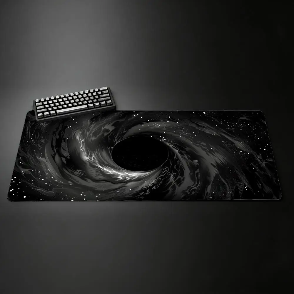 Large Gaming Mouse Pad XXL 900x400 Black White Swirl Space Desk Mat Extended Keyboard Pad Non-Slip Waterproof for Laptop Office