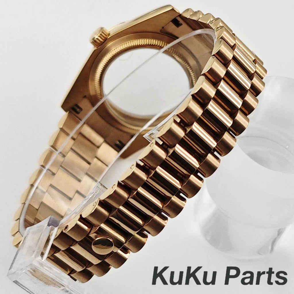 Boîtier de montre en cristal saphir plaqué or Rose 36MM/40MM, pour mouvement NH34 NH35 NH36 NH38 NH70 NH72 ETA2824