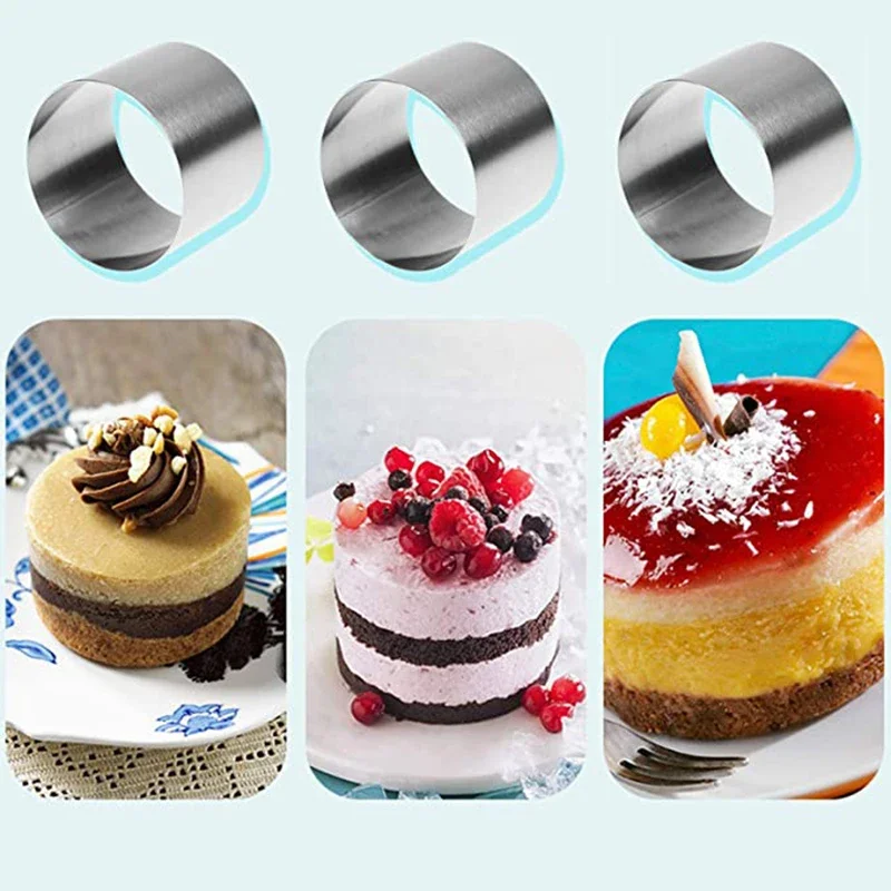 4-Piece Round Mousse Dessert Rings Set Stainless Steel Cake Cookie Biscuit Baking Molds Pastry Tools Food Molding