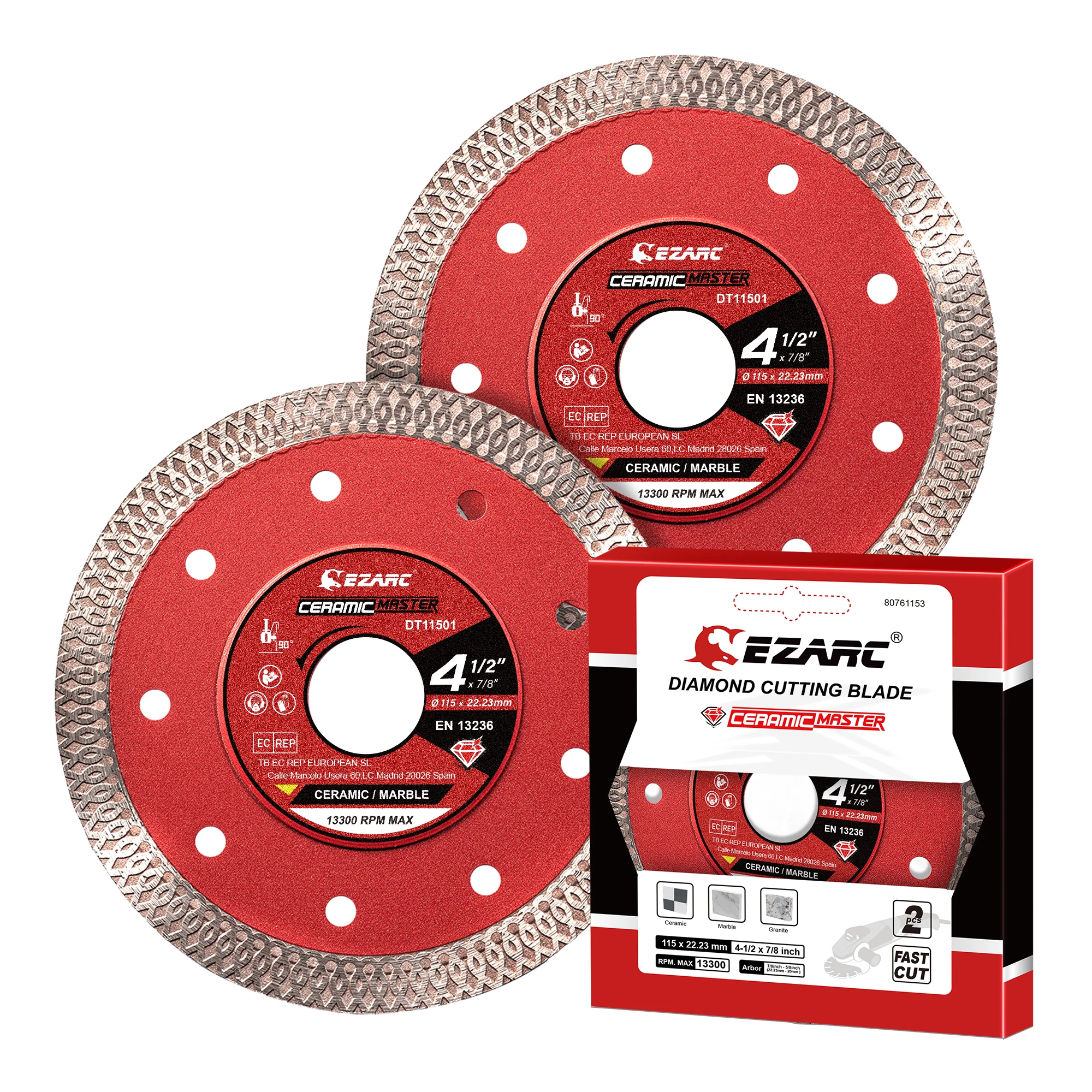 EZARC 2Pcs 115mm/125mm Super Thin Diamond Saw Blades Diamond Tile Blade for Cutting Porcelain Ceramic Granite Marble Tile
