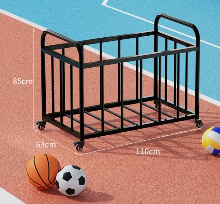 Mobile Storage Frame with Pushing Cart Basketball Rack and Storage Basket for Balls Storage
