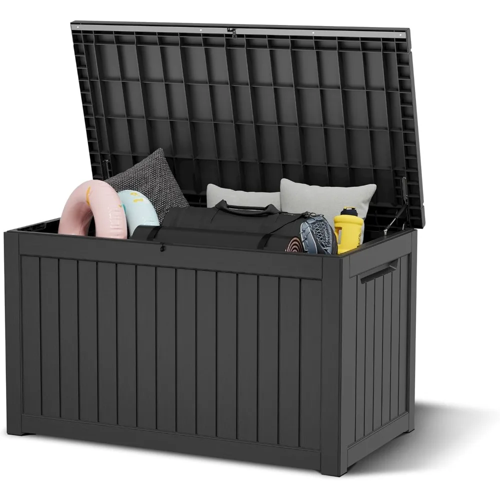 

230-галонный ящик для хранения на открытом воздухе, смоляные ящики для использования в помещении и на открытом воздухе, водонепроницаемый ящик для хранения, запираемая крышка для садовых инструментов, упаковка