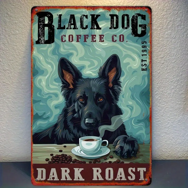 1pc Black German Shepherd Metal Sign, Vintage Pewter, Wall Art Decoration, Size 7.8x11.8 inches, for Kitchen, Home, Garden, Wall