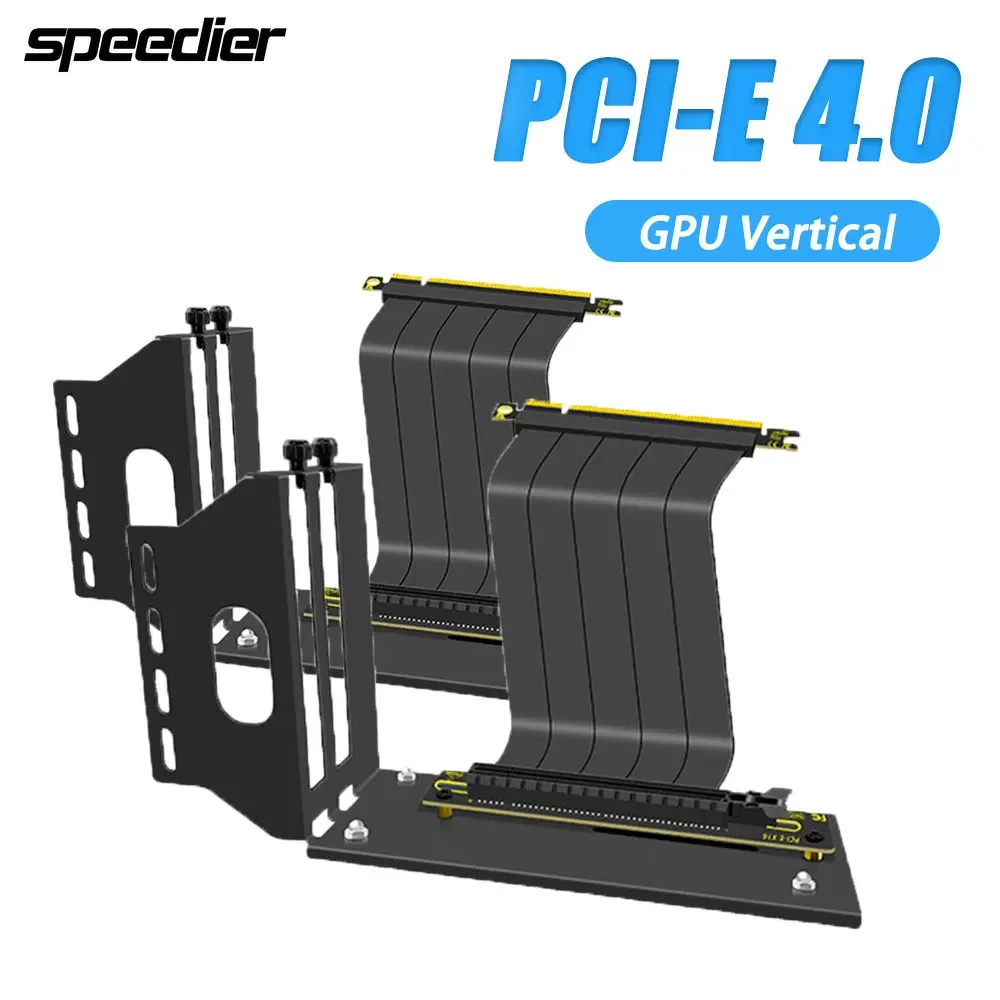

Universal Vertical GPU Bracket Holder With Ultra PCIe 4.0 X16 Gen4 Riser Cable 90 Degree Right Angle 10-60cm Black Kit