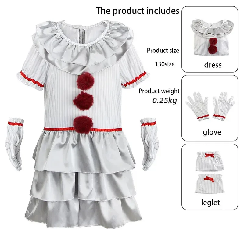 

Детское женское платье для косплея Pennywise с часами клоуна на Хэллоуин