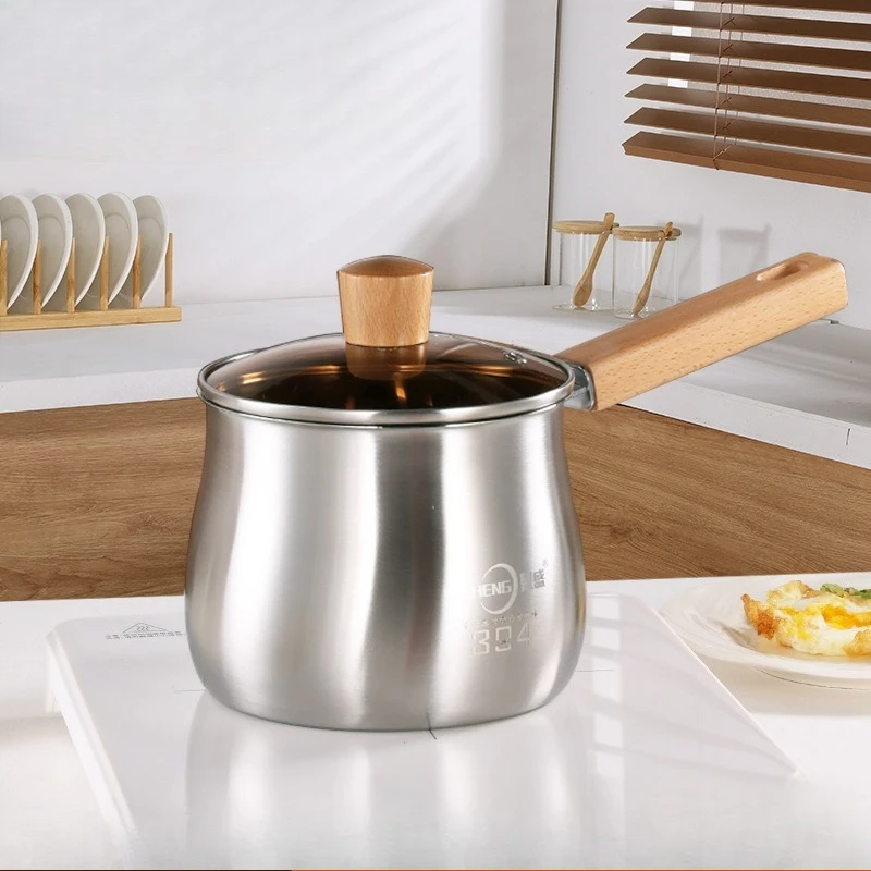 

304 Stainless Steel Milk Pot Stockpot Home Baking Chocolate Melting Pot Deepening Milk Pot with Fried Basket Filter Home Cooking