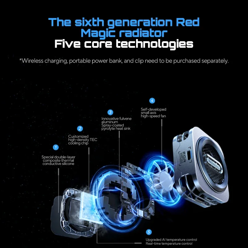Original nubia RedMagic Cooler 6 Pro Magnetic Fan Cooler 30W VC Liquid Cooling RGB LED Radiator AI Temperature Control Cooler