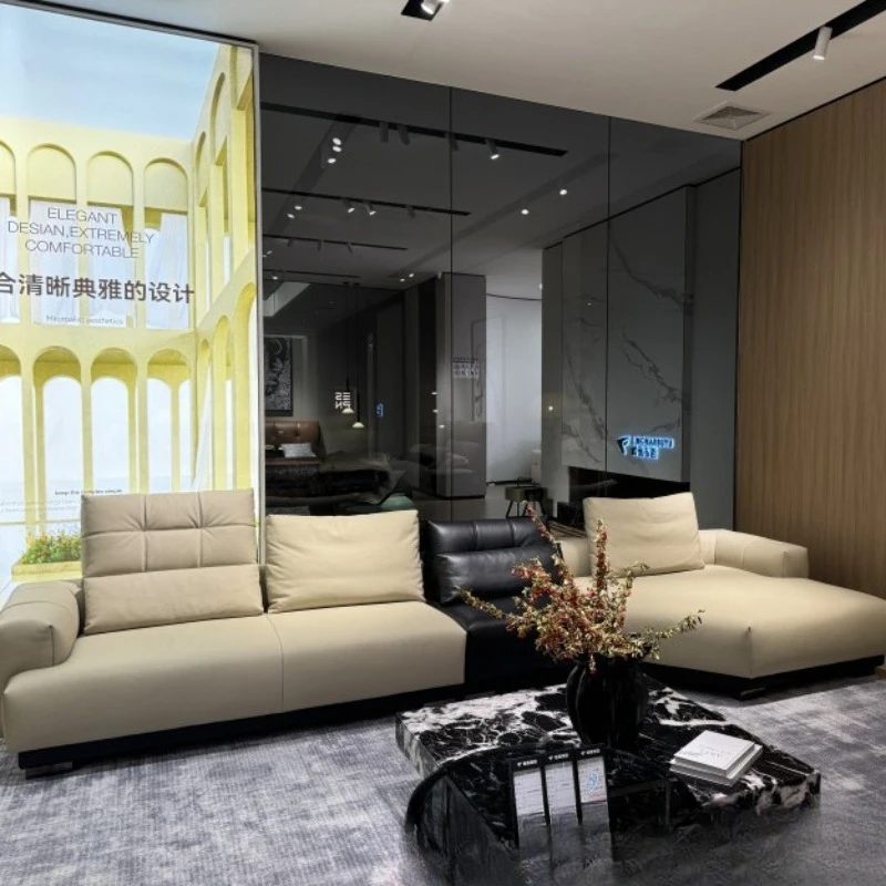 Italian minimalist designer special-shaped leather first-layer cowhide sofa, living room corner curved casual sofa combination