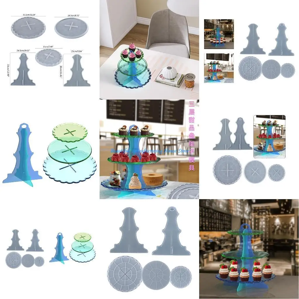 E56A 3 Tier Resin Tray Mold DIY Crystal Epoxy Resin Mould Fruit Plate Cake Stand Silicone Mold for Serving Dessert Platter