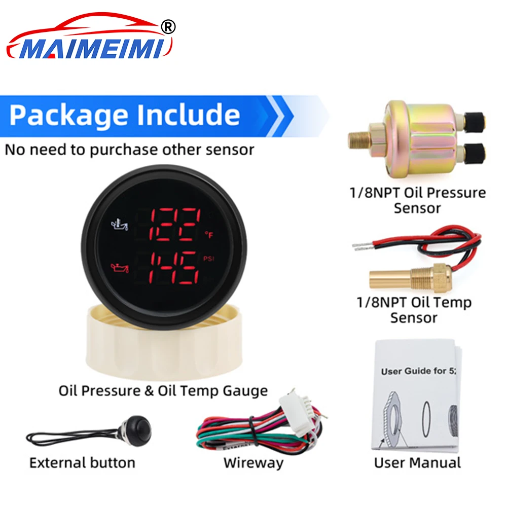 

Digital Oil Temperature & Oil Pressure Gauge 2 in 1 car Gauge Red backlight with Oil Press/Oil Temp Sensor for car truck yacht