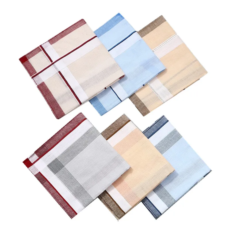 3Pcs 40x40cm Plaid Striped Woven Polyester Cotton Men Sweat Wiping Square Towels Retro Classic Absorbing Handkerchiefs