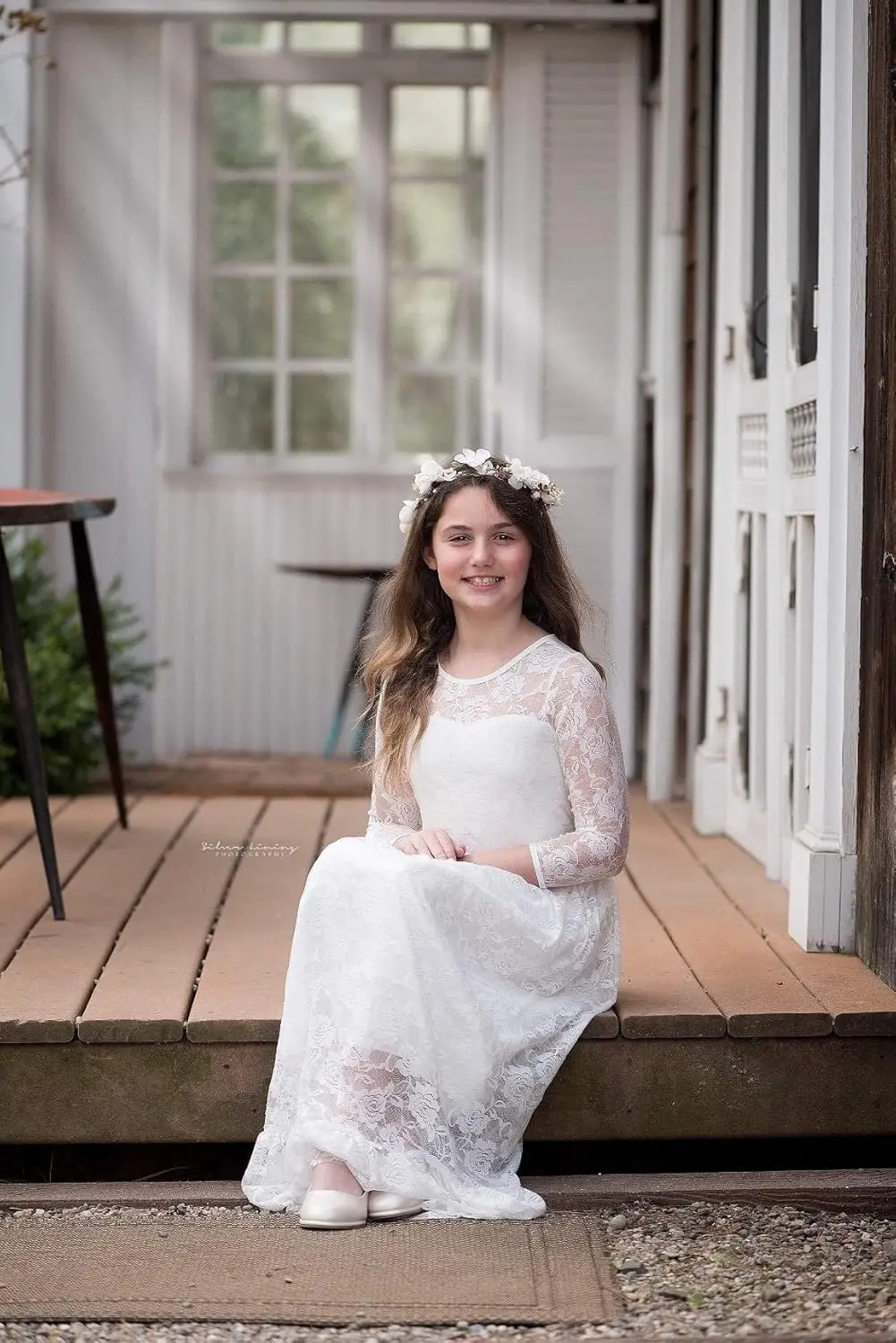 Fancy ivoorwit kant bloemenmeisje jurk Boheemse prinses verjaardagsfeestje dans formele avondjurk communiejurk strik fee jurk