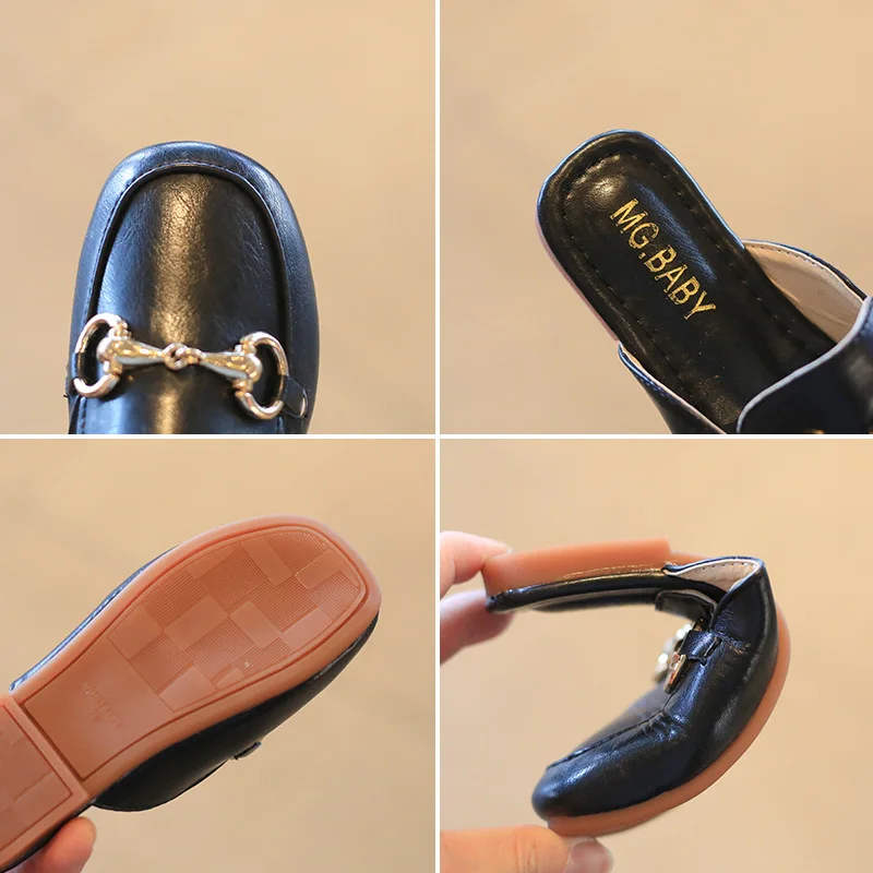 Girls Soft Covered Toes Sandals Summer Fashion Children Versatile Solid Black Chains Outdoor Shoes Kids Slippers