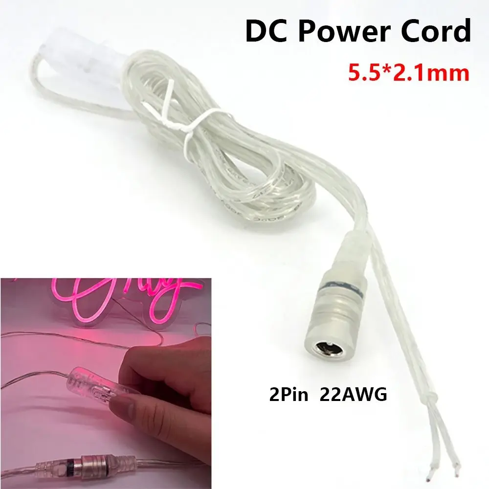 1Pcs Durable 2M DC Power Cord 22AWG 5.5x2.1mm Power Adapter Cable Male To Female Transparent Switching Cable for LED Strip Light