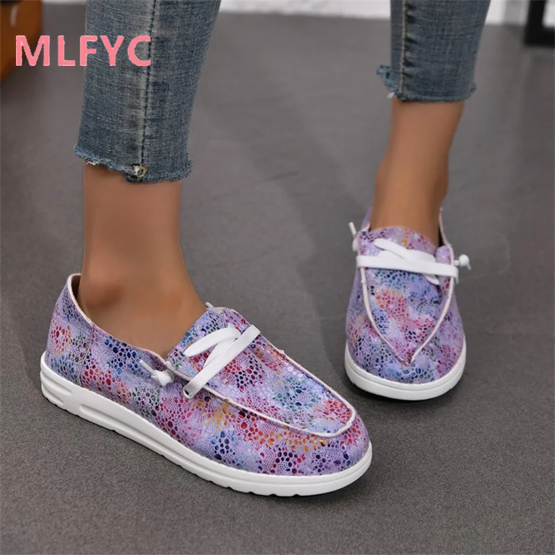 Autumn New Women Shoes Leisure Round Head Multicolor Flower Flat Bottom Lightweight Slip-on Single Shoes Women's Single Shoes