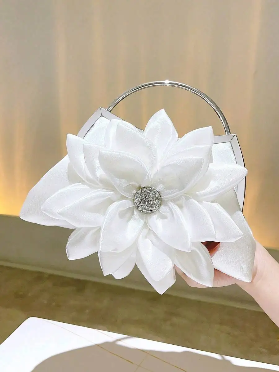 

Elegant White Floral Clutch Bag For Wedding Party Evening