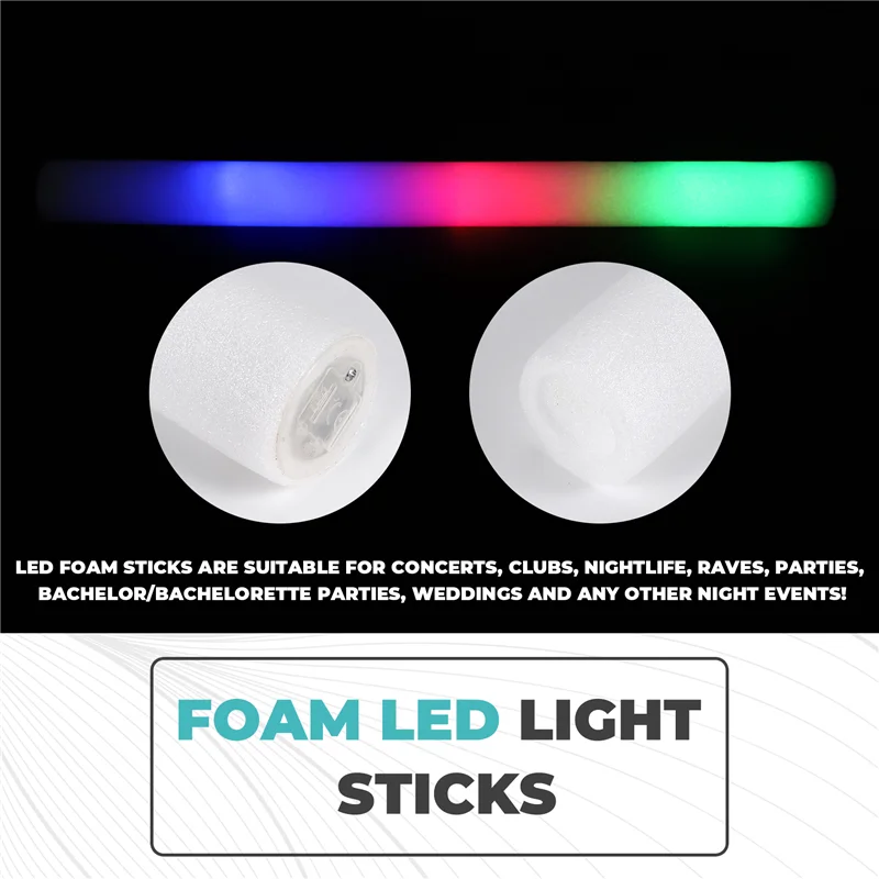 AF95-12Pcs أعواد إسفنجية مضيئة، عصي رغوة LED متوهجة مع 3 أوضاع تأثير وامض للحفلات والحفلات الموسيقية والمناسبات