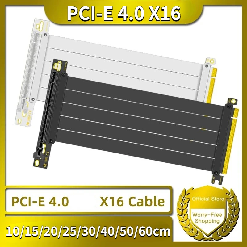 

PCI-E 4.0 X16 Riser Cable Video Card Extension Shielded Flexible 90° Mounting Graphics Card GPU Extension Cord GEN 4 Black/White