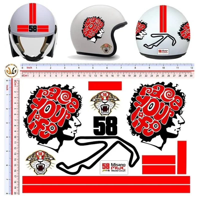 

For 1Set Stickers helmet circuit misano marco simoncelli race your life moto sticker number 58 tiger sic misano circuit 13 PZ.