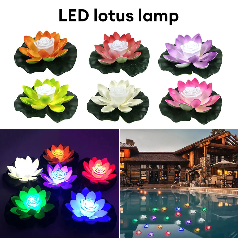 Battery Powered Floating Lotus Light Artificial Flower Night Light Outdoor Waterproof Pond Garden Pool Light LED Landscape Lamp