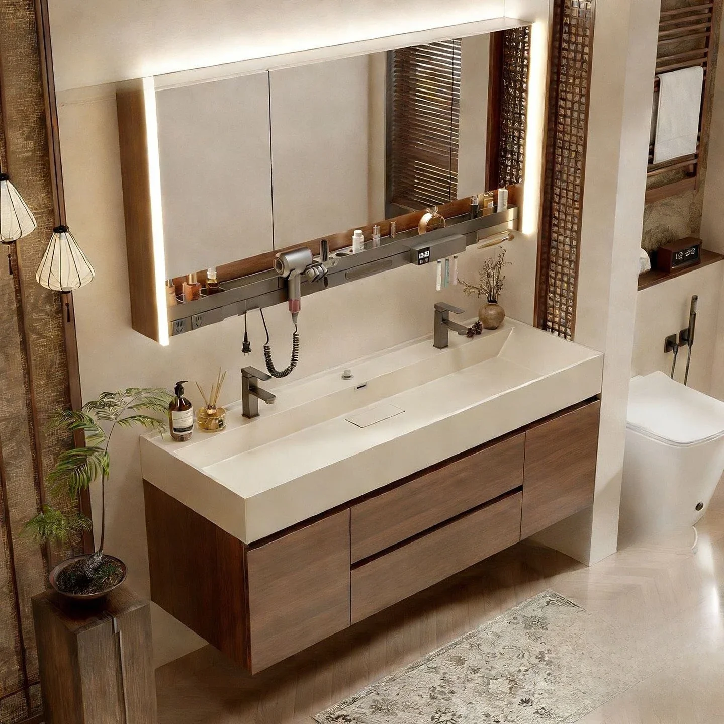 Microcrystalline stone integrated basin large size medieval bathroom cabinet combined bathroom washstand