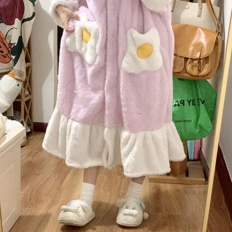 Kawaii Sanrio MyMelody Anime Plush Pajama Dress New Cute Princess Winter Home Flannel Thickened Warm Hooded Birthday Girl Gift