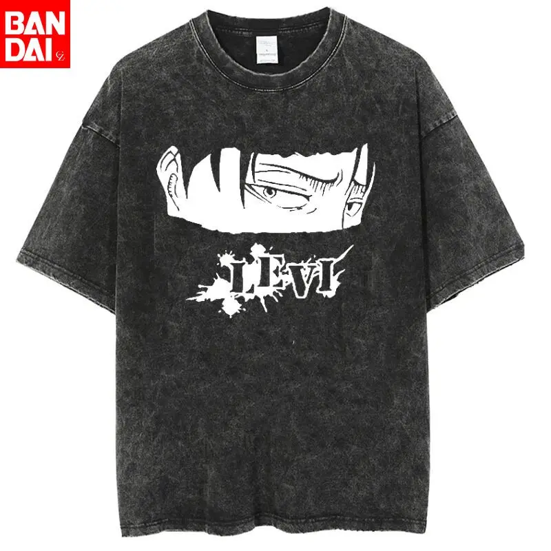 

Attack on Titan Survey Corps Wings of Freedom Monochrome Vintage Washed T Shirt 2026 Summer Streetwear Anime Tee for Men Women