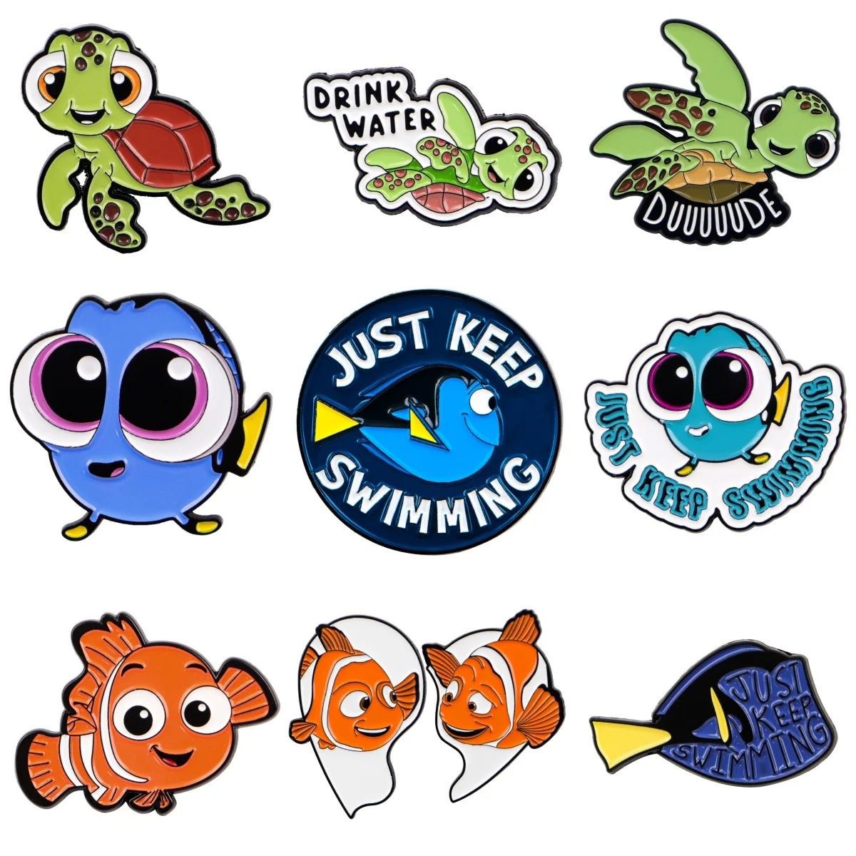 Broche de Esmalte de Animal Fofo, Broche de Peixe de Desenho Animado para Casaco, Broches com a Frase JUST KEEP SWIMMING, Emblemas de Lapela da Moda, Presente de Joia para Amigos