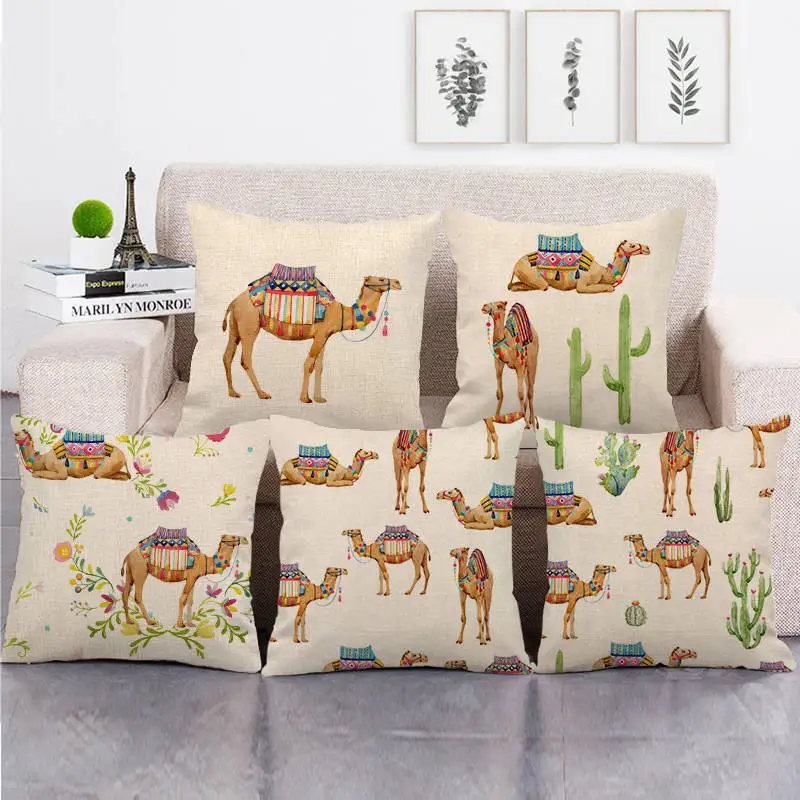 

Desert Camel Pillowcase Green Cactus Pillows Case for Kids Boy Girl Living Room Sofa Bed Garden Chair Pillow Cover Bedroom 40x40