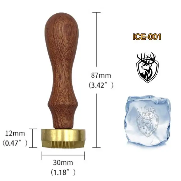 Unleaded Ice Stamp with Brass Head & Wood Handle Branding for Cubes, Cocktails, Whiskey, Mojito Drinks - Bar Making DIY Crafting