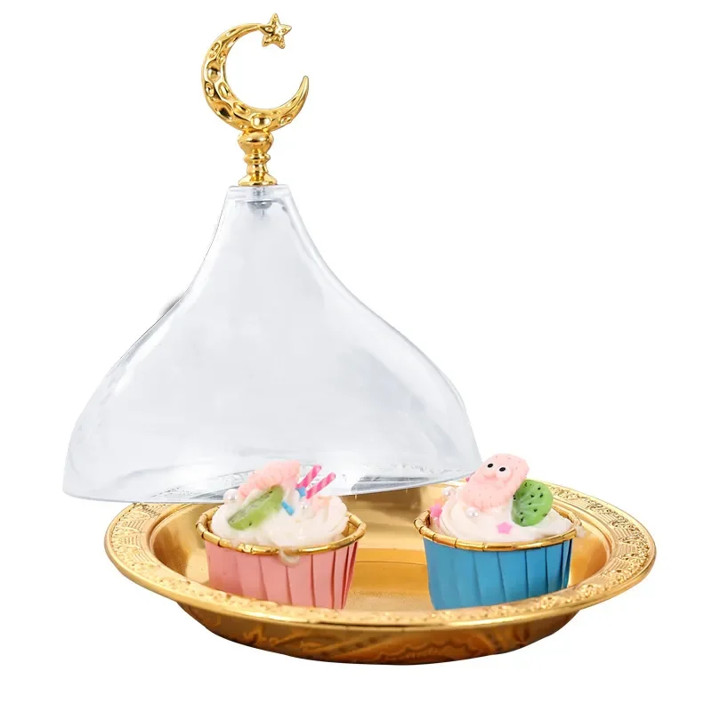 Wrought Iron Fruit Plate with Lid Transparent Candy Nut Cake Storage Box for Living Room Coffee Table Home Decor