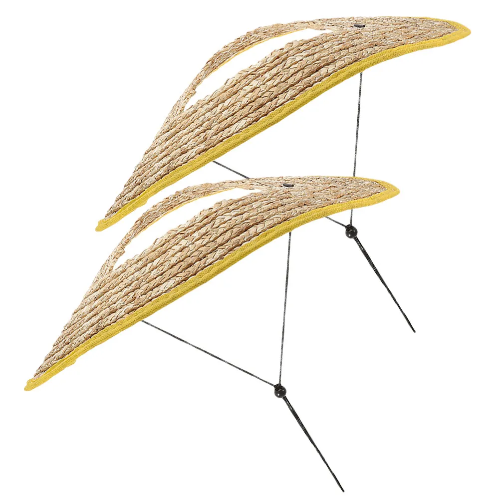 2Pcs Straw Visor Brim Hard Hat Sun Shade Wide Brim Wheat Straw Visor Cover Sun Protection for Construction Gardening