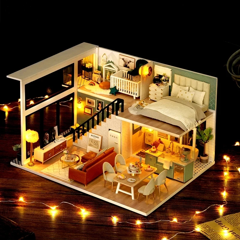 DIY Doll House Wooden Miniature Furniture Dollhouse Handmade house model assembly Toys for Children Birthday Gifts L031