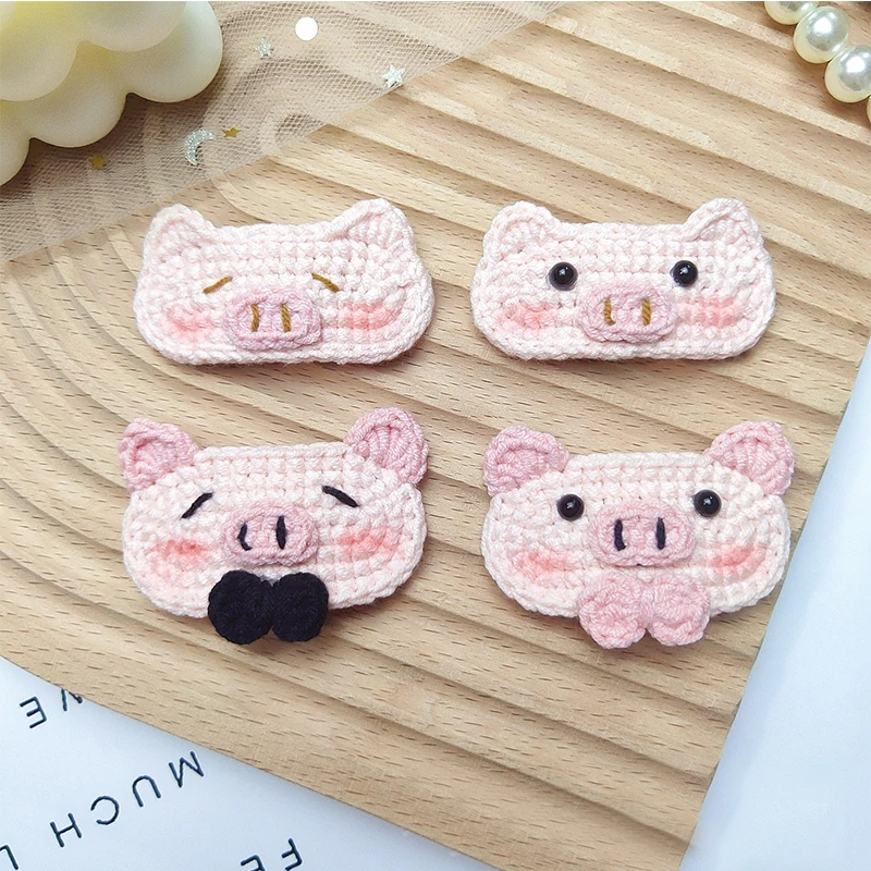 Pinza de pelo de ganchillo de cerdo Rosa Kawaii para niña, pasadores de dibujos animados lindos hechos a mano, horquilla de punto, accesorios para el cabello, decoración