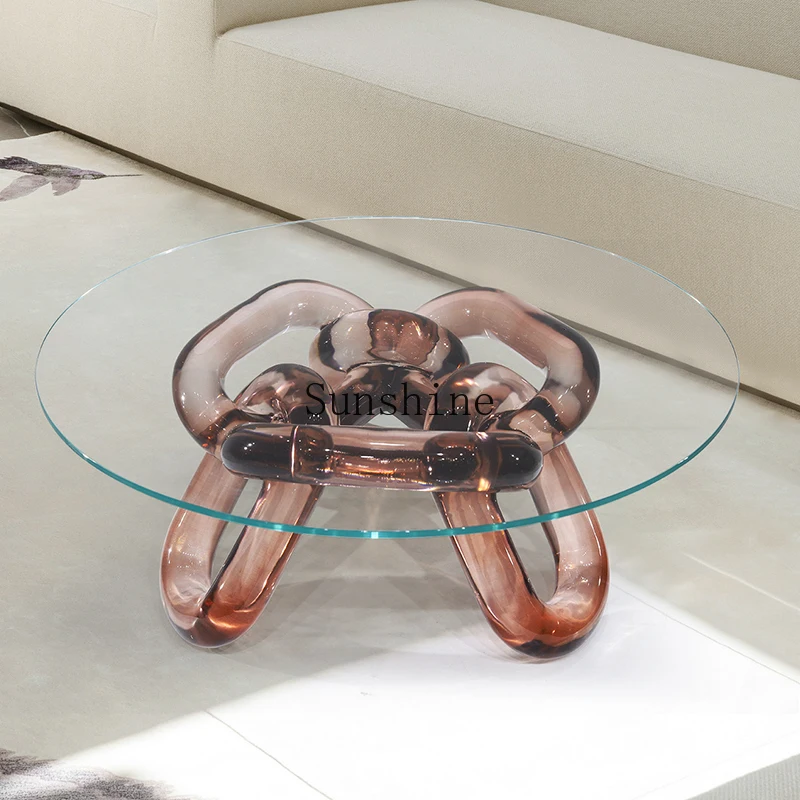 

Living room design light luxury modern tempered glass transparent resin special-shaped round table