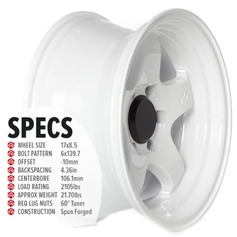 17 Inch Gloss White 6x139.7 17x8.5 et-10mm Offset 106.1mm CB Meister S1HC Style Wheels for  4Runner Tacoma FJ Cruiser Lexus GX4