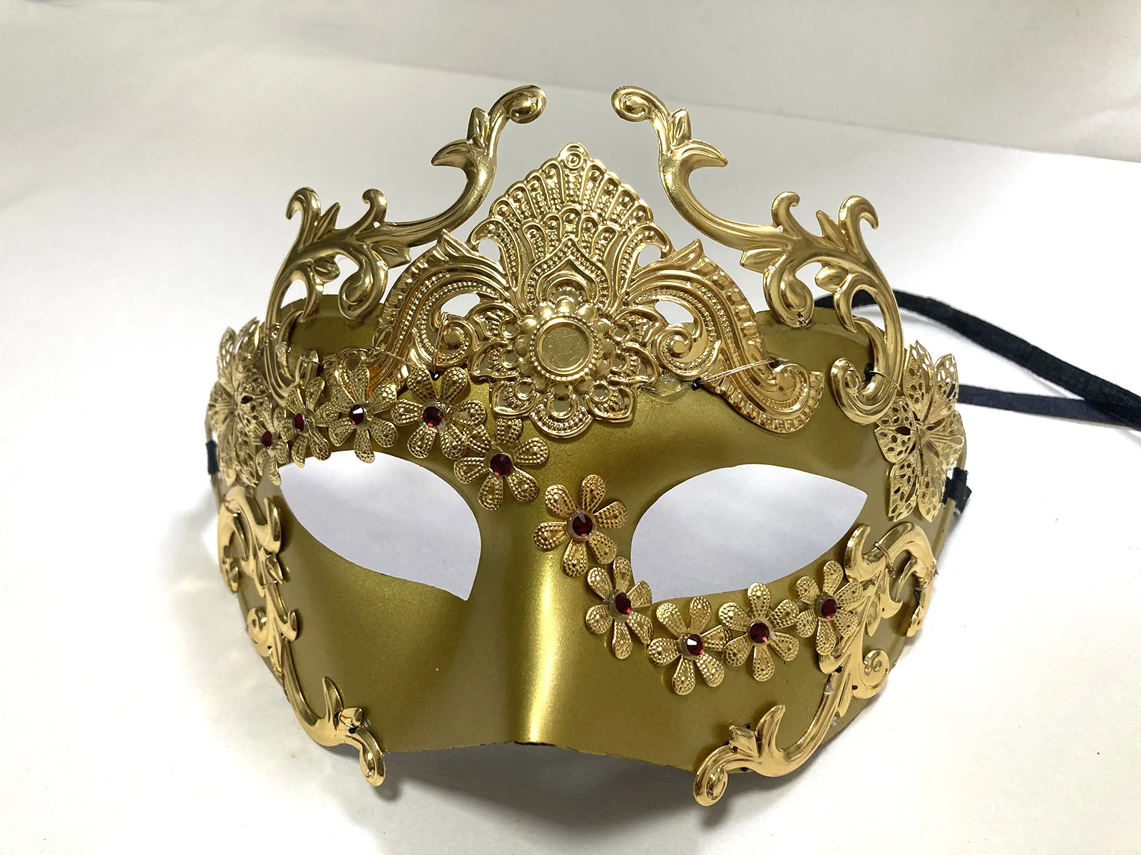 Maschera mezza faccia romana fatta a mano maschera da ballo in filigrana di metallo veneziano con strass God Solar Apollo Man puntelli Cosplay