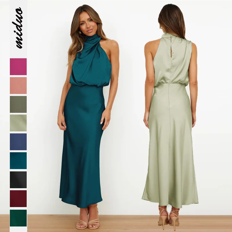 

2025 Spring and Summer New High-end Satin Sleeveless Dress Fashionable and Elegant Evening Dress Vestidos De Mujer