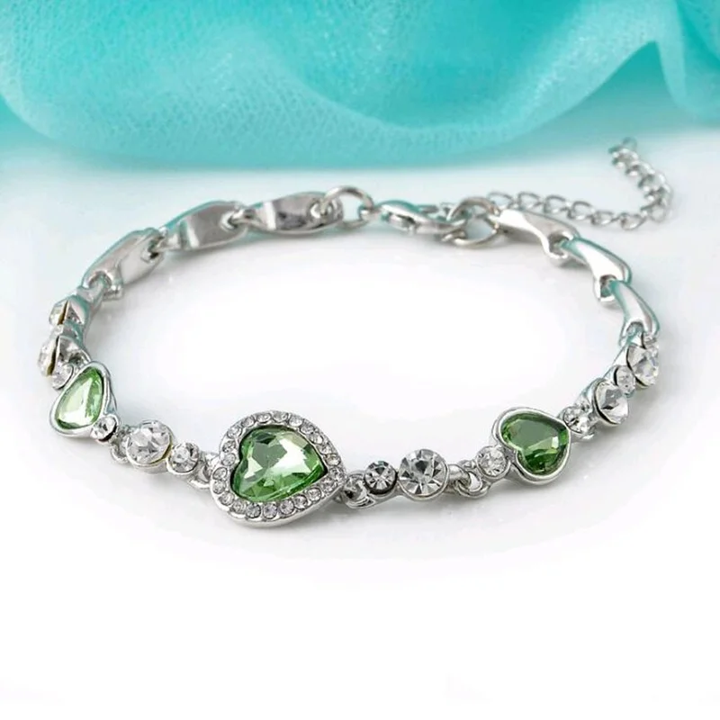 Hottest Womens Ladies Crystal Rhinestone Bangle Ocean Blue Bracelet Chain Heart Jewelry Party Gifts Peach Heart Bracelet