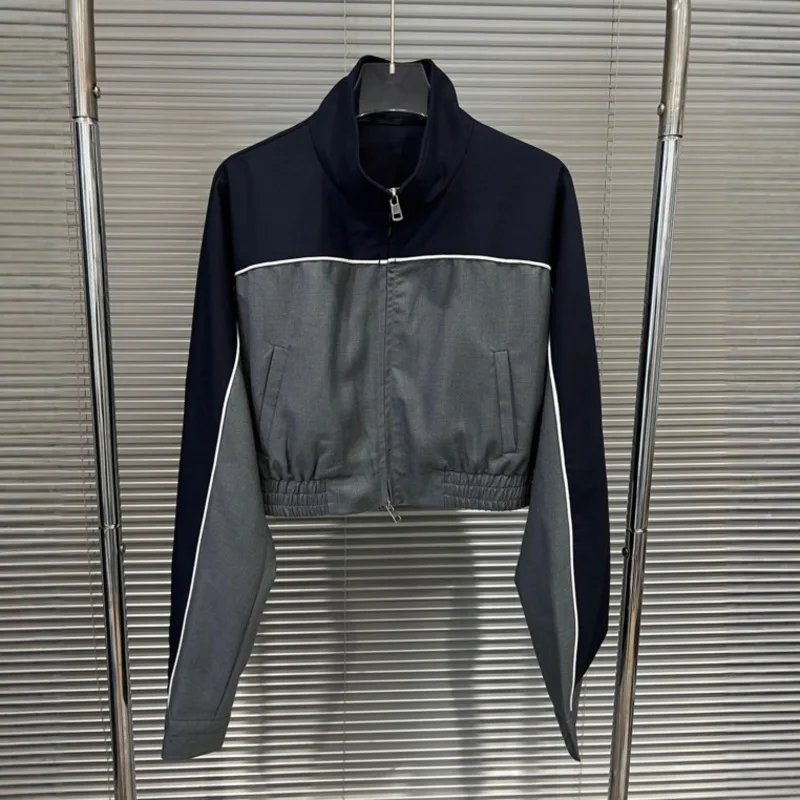 HKSH Mantel Für Frauen Herbst Neue Patchwork Kontrast Farbe Zipper Adrette Jacke Elastische Taille Gefaltete Süße Ins Rock HK10836