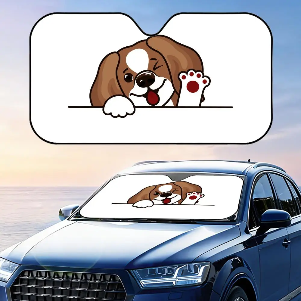 

Cute Dog Waving Paw Sun Visor Reusable Aluminum Foil Car Windshield Sun Visor UV Protector Heat Insulation Cover Shade