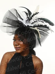 Black And White Derby Fascinator Hat Women Wedding Headpiece Elegant Ladies Kentucky Ascot Headwear Bride Wedding Chapeau Cap