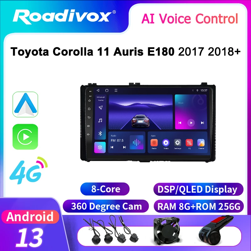 roadivox Android car radio for Toyota Corolla 11 Auris E180 2017 2018 GPS Navigation video Multimedia Player tape recorder