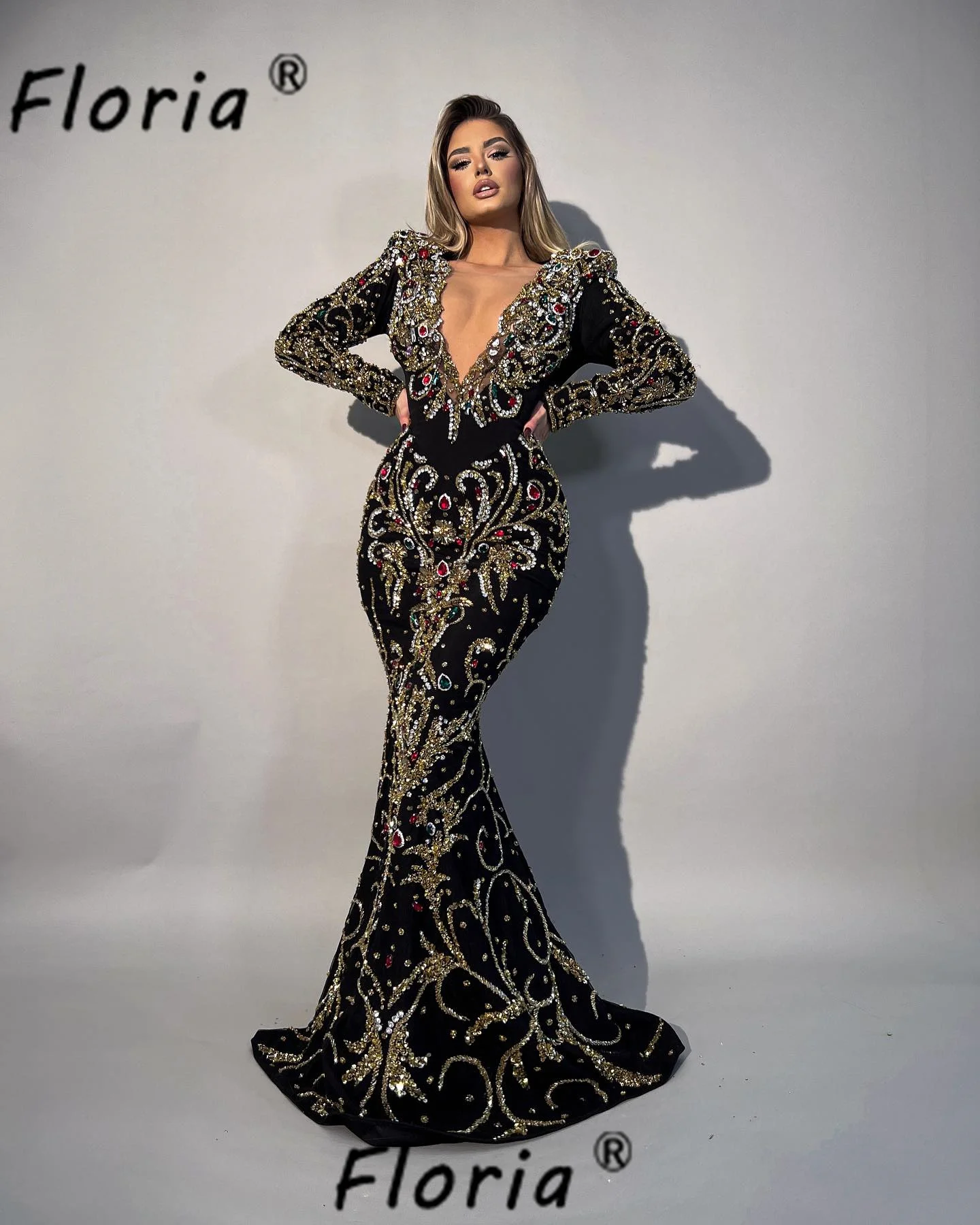 Gorgeous Handmade Beadings Mermaid Evening Dress With Detachable Train Fancy Rhinestones Crystal Dubai Woman Special Party Gowns