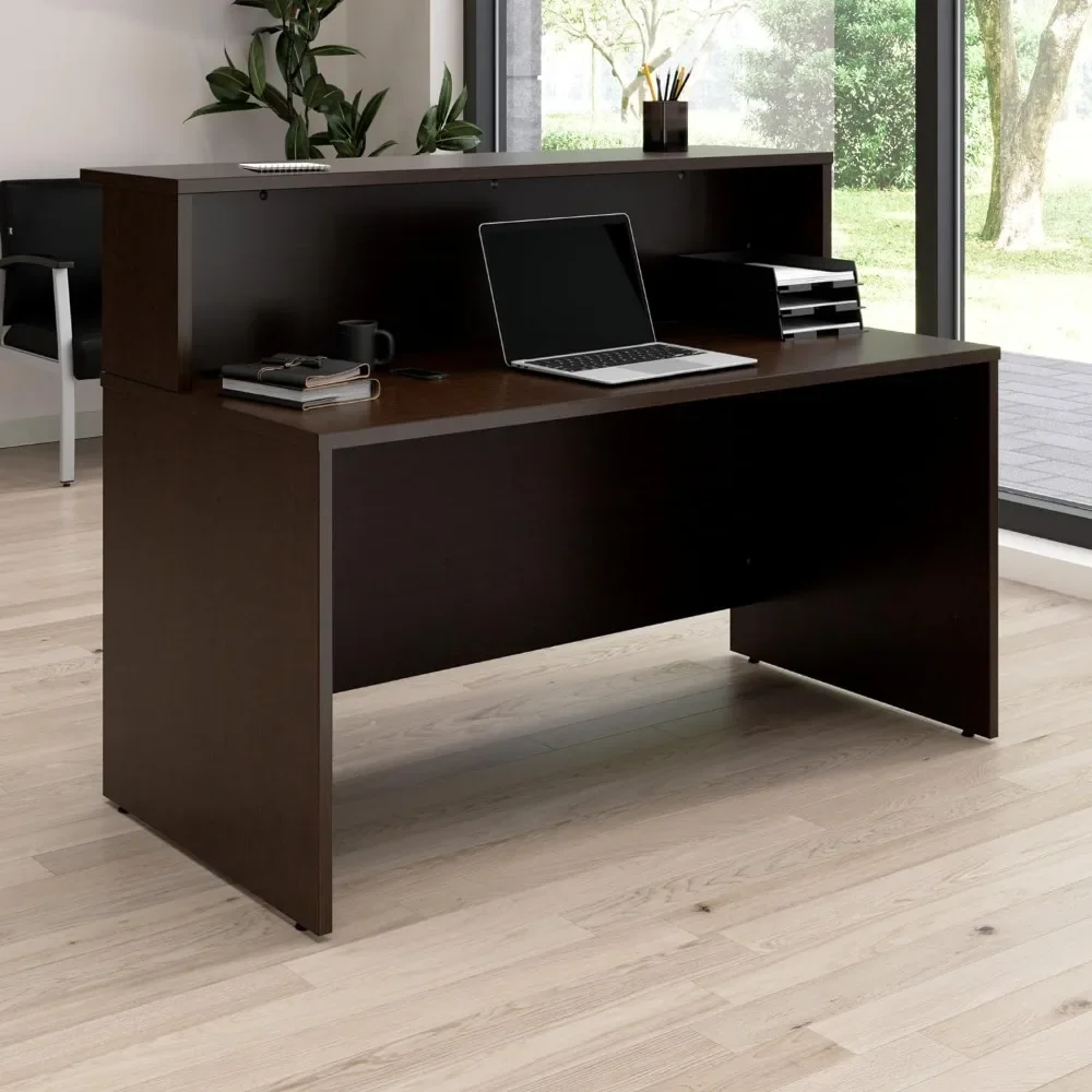 

Reception desk, modern receptionist station with shelves for office waiting room, 60W x 30D, Mocha Cherry, reception desk