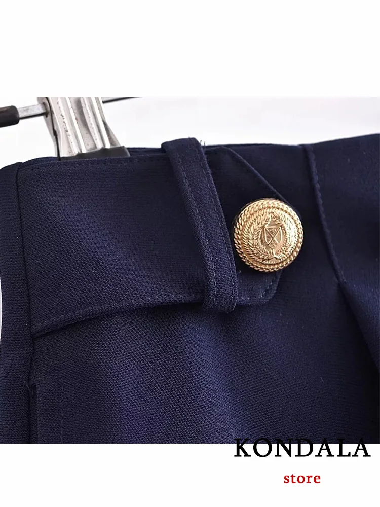 KONDALA Office Lady Suit Navy Blue Solid scollo a V tasche con bottoni singoli Blazer Zipper pantaloncini larghi Fashion 2023 Summer Elegant Set