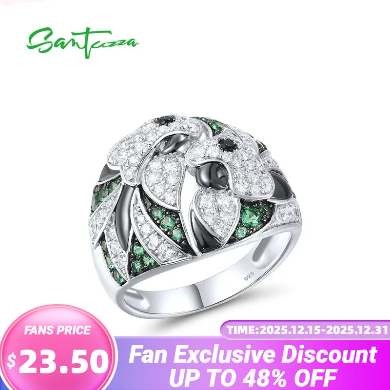 

SANTUZZA Genuine 925 Sterling Silver Rings For Women Black Green Spinel White CZ Gorgeous Flower Elegant Wedding Fine Jewelry