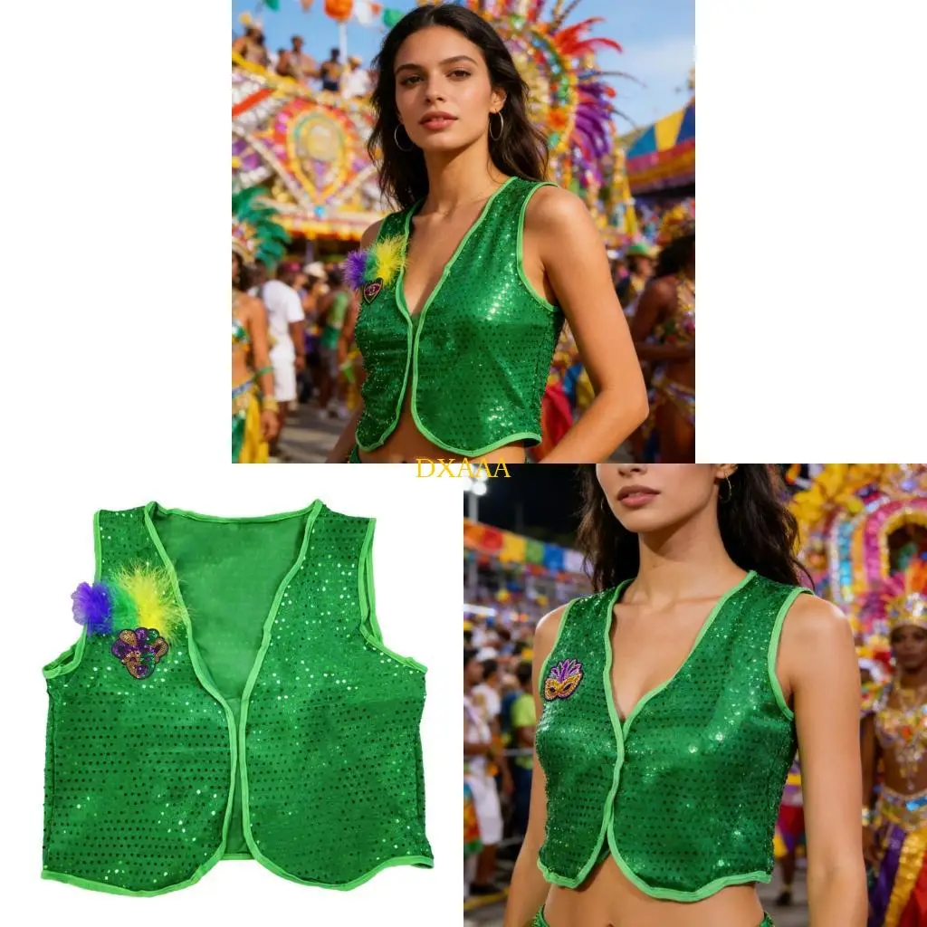 DXAA Cloth Fabric Irish Green Vest Sequins Stay Secure For Repeated Role Playing